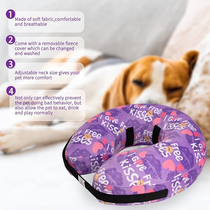 CuteBone Inflatable Dog Cone with Removable Soft Fleece Covers for Small/Medium/Large Dogs and Cats Neck Donut Collar After Surgery GWB06L-PawvioPets