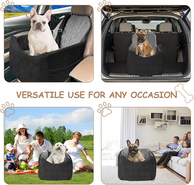Dog Car Seat for Small/Medium Dogs - Dog Booster Seat with Safety Straps & Non-Slip Base, Travel Pet Car Seat with Storage Pockets, Washable & Removable, Suitable for Dogs Under 35 lbs (Black&Gray)-PawvioPets