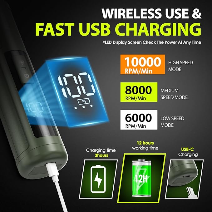 Dog Nail Grinder Upgraded - Professional 3-Speed Super Quiet and Low Vibration Electric Pet Nail Grinder with 4 LED Lights - Painless Paws Grooming & Smoothing for Small to Large Dogs (Green)-PawvioPets