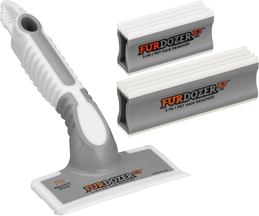 FurDozer X6 & X3 Bundle - Pet Hair Removal Tool & Car Detailing Dog Hair Remover for Carpet, Car, Couch, Bedding, & Furniture - Reusable Pet Fur Remover & Carpet Scraper for Animal Fur & Lint, Grey-PawvioPets
