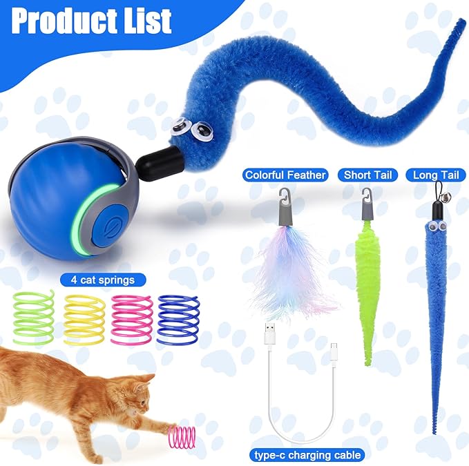 AIERSA 2Pcs Interactive Automatic Cat Toys for Bored Indoor Adult Cats,Self Play Speed Tail Toy with 3 Tails and 4 Springs-PawvioPets