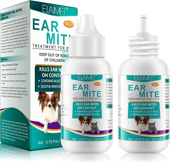 Ear Mite Treatment for Dogs 2PACK, Dog Ear Infection Treatment, Dog Ear Mite Treatment, Dog Ear Drops Alleviation Suffering from Ear Mites & Itching and Odours Stinky Stuff, Dogs Ear Care Solution-PawvioPets