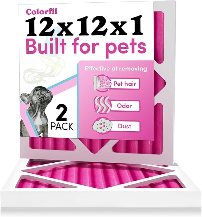 Colorfil 12x12x1 Air Filter (2-Pack) | Made in the USA | Color Changing | Remove Cat and Dog Odor | MERV 8 for Pet Hair Dander and Dust | 11.75"x11.75"x0.75" Exact Size-PawvioPets