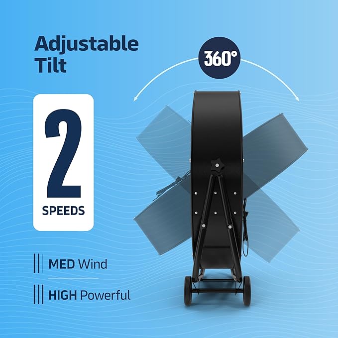 24 Inch High-Velocity Industrial Metal Drum Fan 8,800 CFM, 3-Speed Heavy Duty Floor Fan, 360-Degree Tilt for Commercial, Warehouse, Workshops, Garage, Factory, and Basement with Extreme Power-PawvioPets