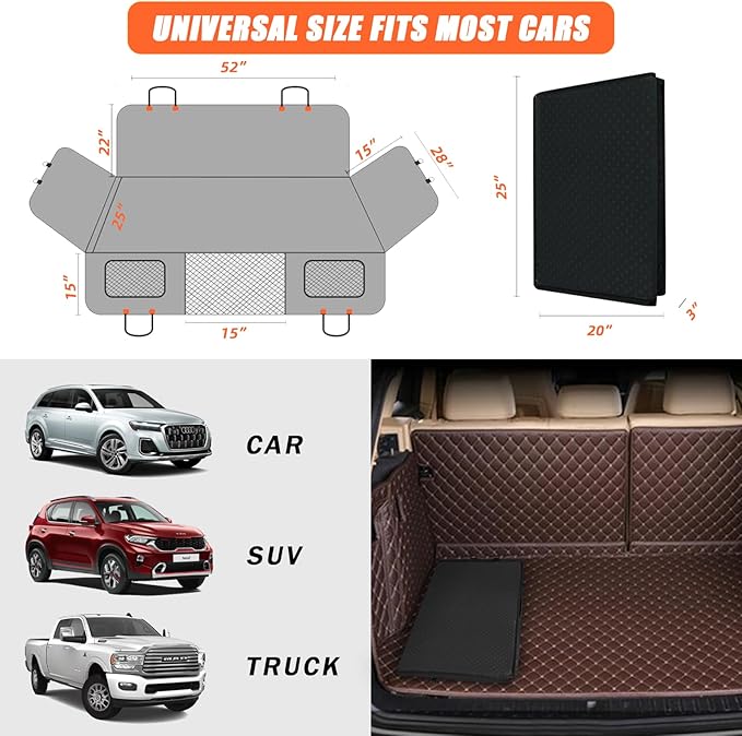 Back Seat Extender for Dogs Hard Bottom, Upgraded 7-Layer PU Leather Dog Car Seat Cover with Support 400lbs, Waterproof Dog Hammock Bed Backseat, Anti-Scratch Pet Seat Extender for Car, SUV, Truck-PawvioPets