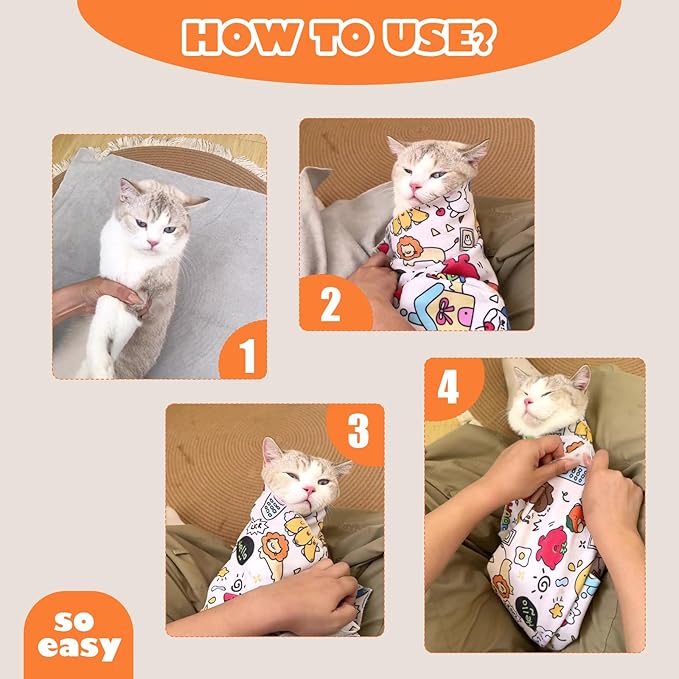 Cat Grooming Wrap, Cat Wrap Self-Adherent, Anti-Scratch Anti-Bite, Anti-Escape Grooming Bag for Cats Nail Clipping, Ear Cleaning, and Teeth Brushing (27.6 × 27.6" Paw Prints)-PawvioPets