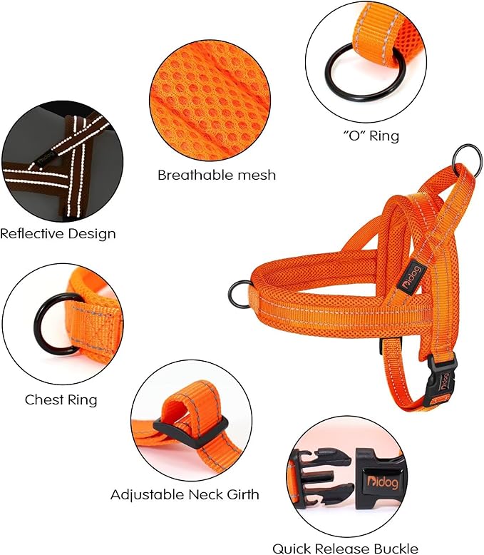 Didog No Pull Dog Harness with Soft Mesh Padded,Reflective & Quick Fit Light Weight Dog Strap Vest Harness,Easy for Walking Training (S:Chest 18-22", Orange)-PawvioPets