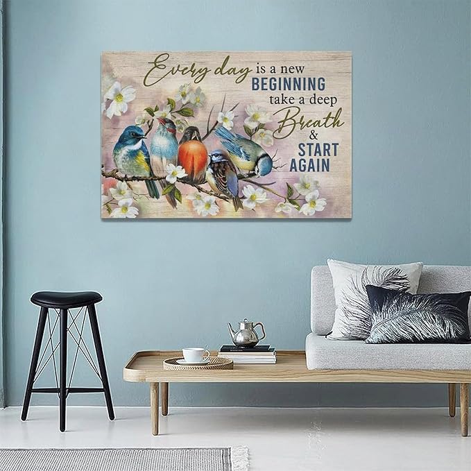 Bird Wall Art Farmhouse Flower Branch Pictures Rustic Country Birds Wall Decor Floral Canvas Print Painting Artwork for Bathroom Living Room Bedroom 16"x24"-PawvioPets
