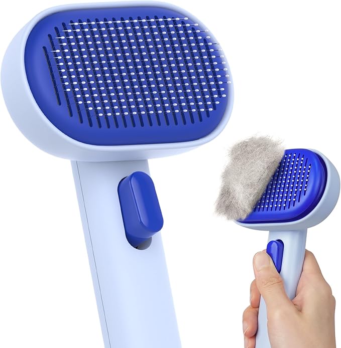 aumuca Self Cleaning Slicker Brush, Cat Brushes for Indoor Cats, Horses Grooming Deshedding Brush, Pet Massage Removes Loose Fur, Blue-PawvioPets