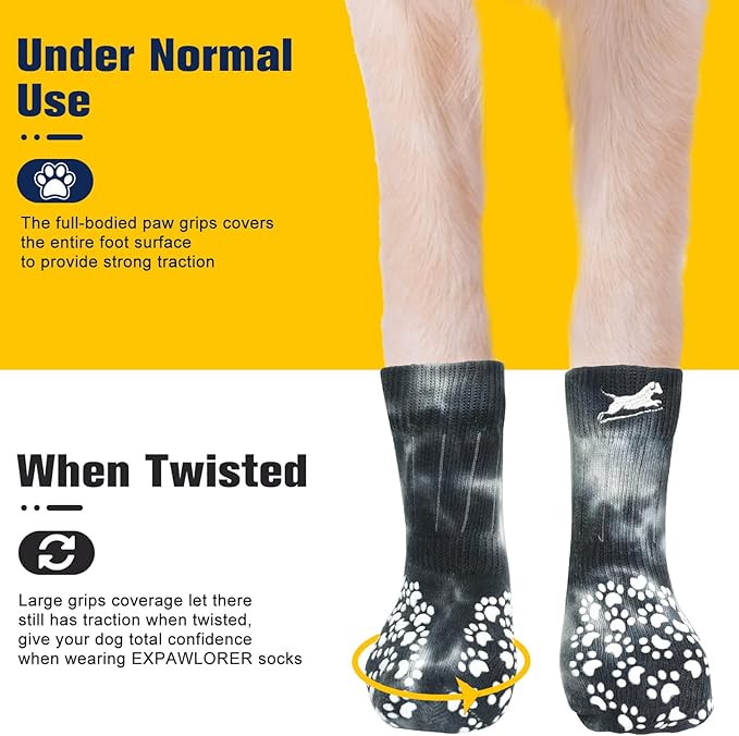 EXPAWLORER Anti Slip Dog Socks to Prevent Licking Paws, Dog Shoes for Hot Pavement, Dog Booties for Small Medium Large Senior Dogs, Traction Control Dog Boots & Paw Protectors for Hardwood Floors-PawvioPets