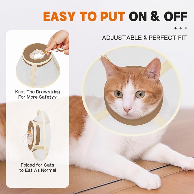 Cat Cone Collar Soft- Adjustable Comfortable Air Mesh Recovery Cone After Surgery to Stop Licking and Scratch, Alternative to Plastic Elizabethan Collar for Cat, Whiskers Freedom (Brown, XS)-PawvioPets