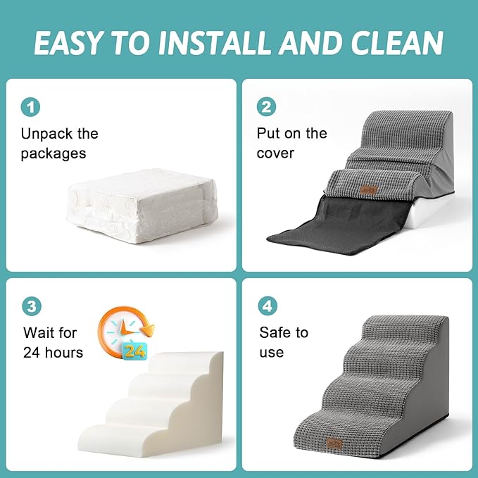 Dog Stairs for High Bed 22.6" H, Small Dog Step for Puppy, Older or Cat, Curved Ramp for Car, Ladder with High Density Foam, Lightweight, Durable, 15.7x33x22.6 inch, 5 Step, Light Grey-PawvioPets