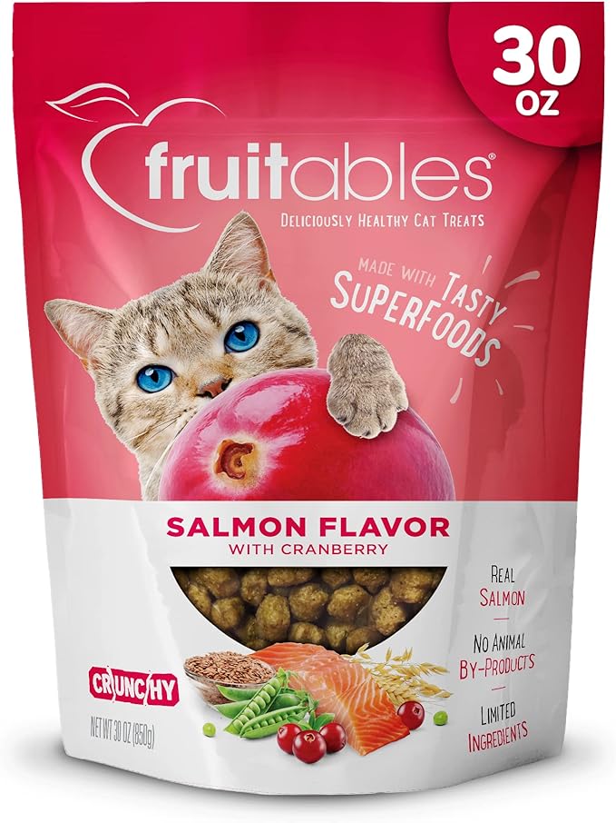 Fruitables Cat Treats Crunchy Salmon & Cranberry Cat Treats Healthy Low Calorie, High Protein Wheat, Corn & Soy Free 30 Ounces-PawvioPets