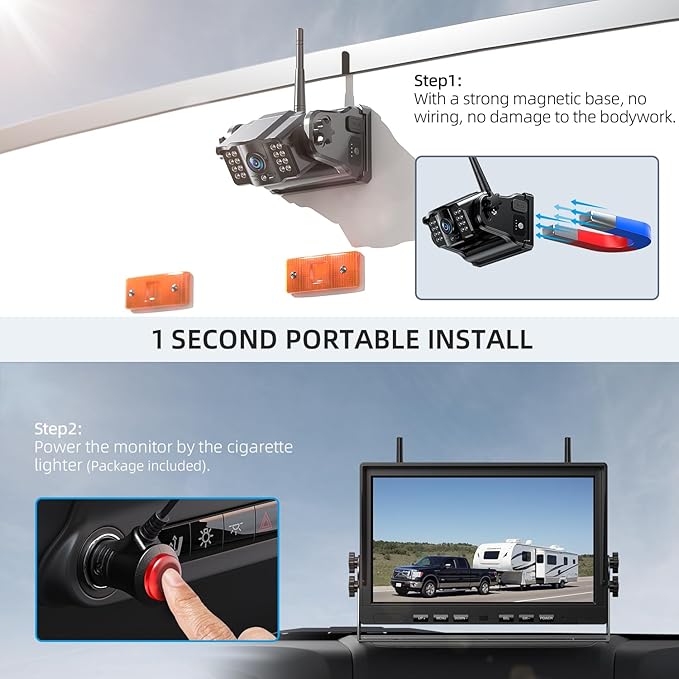 eRapta 4 Wireless Backup Camera Magnetic: 10.1" IPS Full-Size DVR Monitor, Install-Free RV Camera System with IR Night Vision, Built-in 9600mAh Battery for RV/Camper/Truck/Trailer/Tractor ACT104-PawvioPets