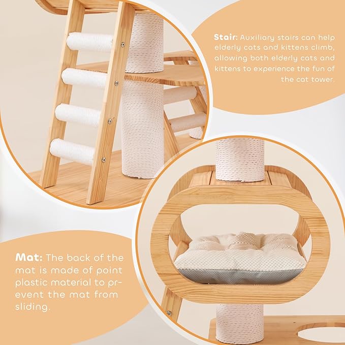 76.8'' Modern Cat Tree for Indoor Cats, Tall Wooden Cat Tower for Home Decoration, Multi-Level Tower with Transparent Cat Bed, Huge Cat Condo for Multi-Cat Families-PawvioPets