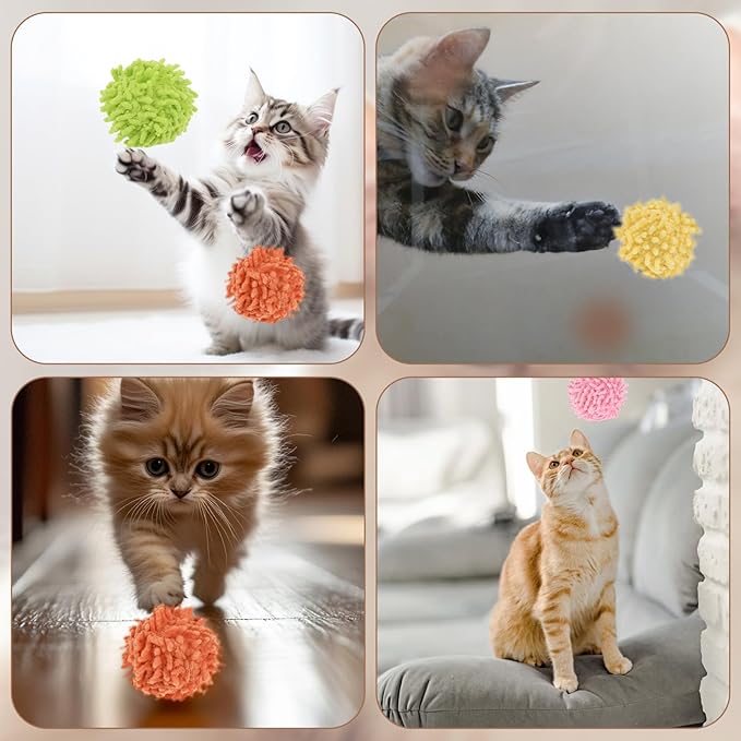 9Pcs Cat Pom Pom Balls, Cats Ball Toys with Bells, 2 inches Soft Cat Balls Toy for Indoor, Assorted Color Yarn Puffs Ball for Cats, Kitten Chasing Toys for Kitty, Pet Interactive Play(Multi-Color)-PawvioPets