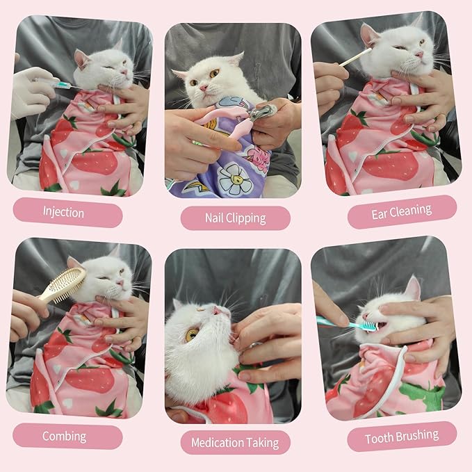 27.6" Cat Grooming Wrap,Self-Adherent Cat Wrap for Cutting Nails,Anti-Escape Cat Swaddle Wrap,Multifunctional Anti-Scratch Cat Restraint Wrap for Medicine,Nail Clipping,Ear Cleaning(Within 15lbs)-PawvioPets