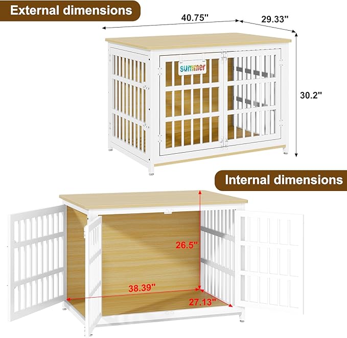 EasyCom Heavy Duty Dog Kennel Indoor with Name Tag, 41" Dog Crate Furniture for Medium Dogs, Double-Doors Sturdy Metal Dog Cage for Anxiety Dog, Decorate House as TV Stand, End Table, Bedside Table-PawvioPets