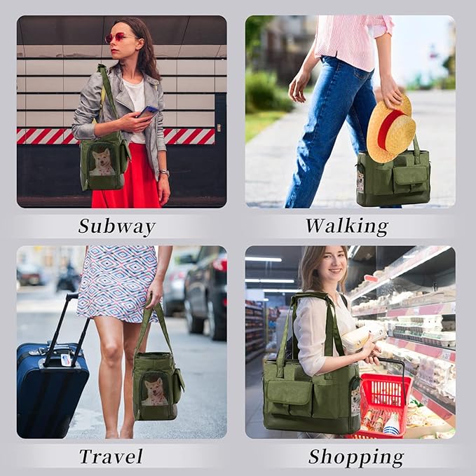 Dog Carrier, Cat Carrier, Pet Carrier, Foldable Waterproof Premium Oxford Cloth Dog Purse, Portable Bag Carrier for Small to Medium Cat and Small Dog（Green）-PawvioPets