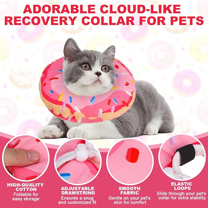 BINGPET Cat Cone Collar Soft,Waterproof Cat Recovery Collar to Stop Licking,Cute Donut Elizabethan e Collar for Cats Kittens Puppies Wound Healing After Surgery(Donut Pink,Small)-PawvioPets