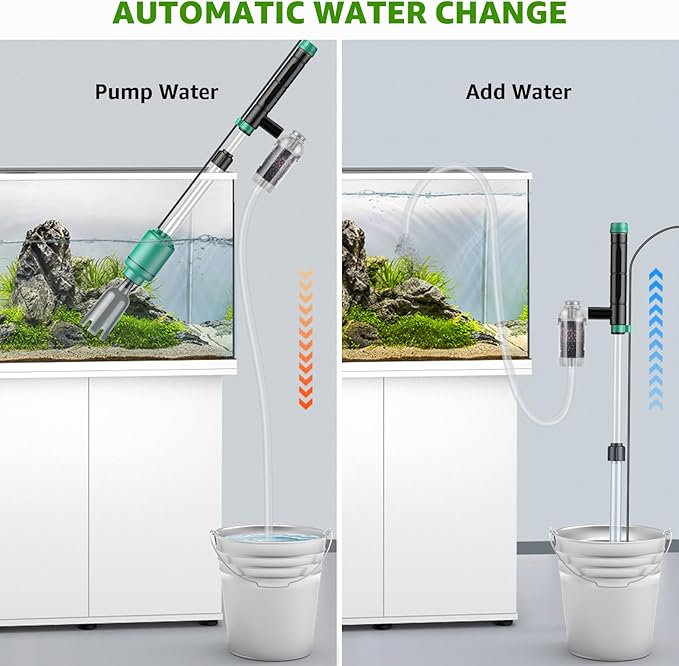 Electric Aquarium Vacuum Gravel Cleaner: 24W Fish Tank Vacuum Gravel Cleaner with Strong Suction for Automatic Water Change Algae Remover Sand Wash Water Shower and Water Circulation, Timed Off-PawvioPets