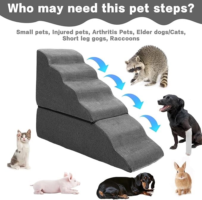 Dog Steps for High Beds 30-32" H - 6-Step Dog Stairs for Small Dogs, 33D Foam Pet Steps for High Bed with Non-Slip Bottom and Washable Cover, Dogs Ramp for Bed Indoor, Dark Grey-PawvioPets