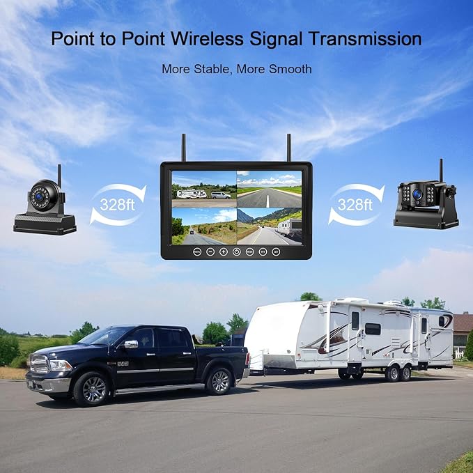 Fookoo HD 1080P 9" Magnetic Wireless Backup Camera,9" IPS Monitor, Rechargeable 2 Side View 2 Rear View Cameras, 1-Min Easy Install, Long Battery Life No Drilling IR Light for RV Truck Trailer DCX904-PawvioPets