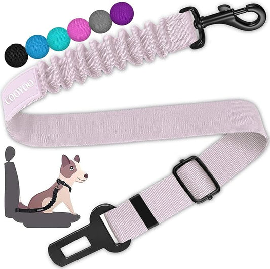 COOYOO Dog Seat Belt,Retractable Dog Car Harness Seat Belt for Car Adjustable Nylon Pet Safety Seat Belts Heavy Duty & Elastic Bungee Buffer-PawvioPets