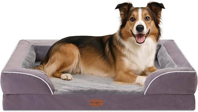 Comfort Expression Large Dog Beds Waterproof Orthopedic Foam Dog Sofa Beds Comfy Pet Bed with Washable Removable Cover & Non-Slip Bottom(Large,Purple)-PawvioPets