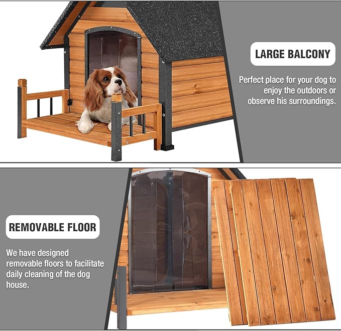 Dog House Outdoor Insulated for Winter, Puppy Kennel with Anti-Chewing Iron Frame, Weatherproof Dog Crate with Insulated Liner for Small Medium Large Dogs (Brown, 45" x 32.9" x 32.6")-PawvioPets