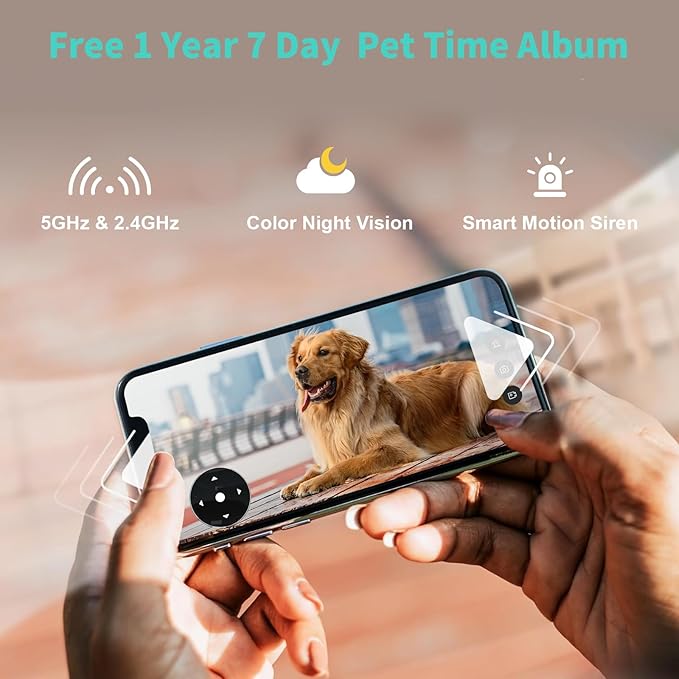 Alaga 3K Pet Camera, Dog Monitor with Phone App, 360° Pan/Tilt, Night Vision, Speaker, WiFi Cameras for Dog/Cat, Compatible with Alexa & Google Assistant, Black, Includes 1-Year Pet Time Album-PawvioPets