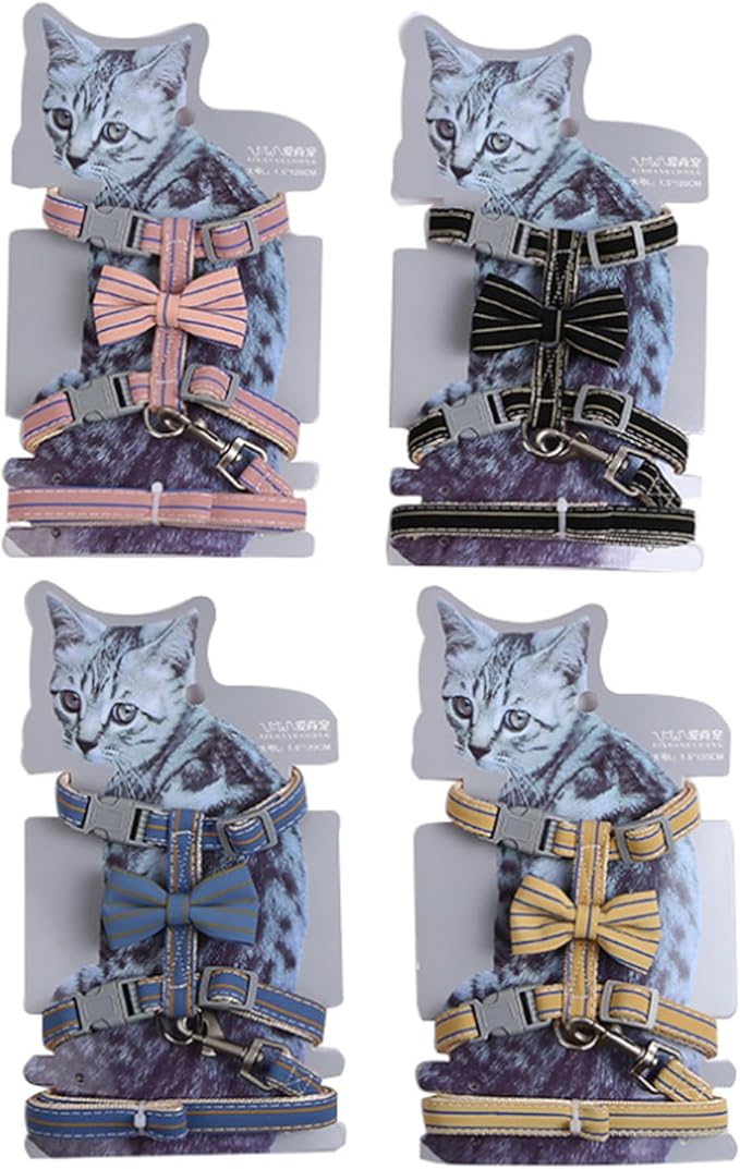 Butterfly Bow Tie Cat Harness and Leash Set - Adjustable, Escape-Proof, Breathable Kitten Vest with Cute Design for Small Cats & Indoor/Outdoor Safety Blue S-PawvioPets