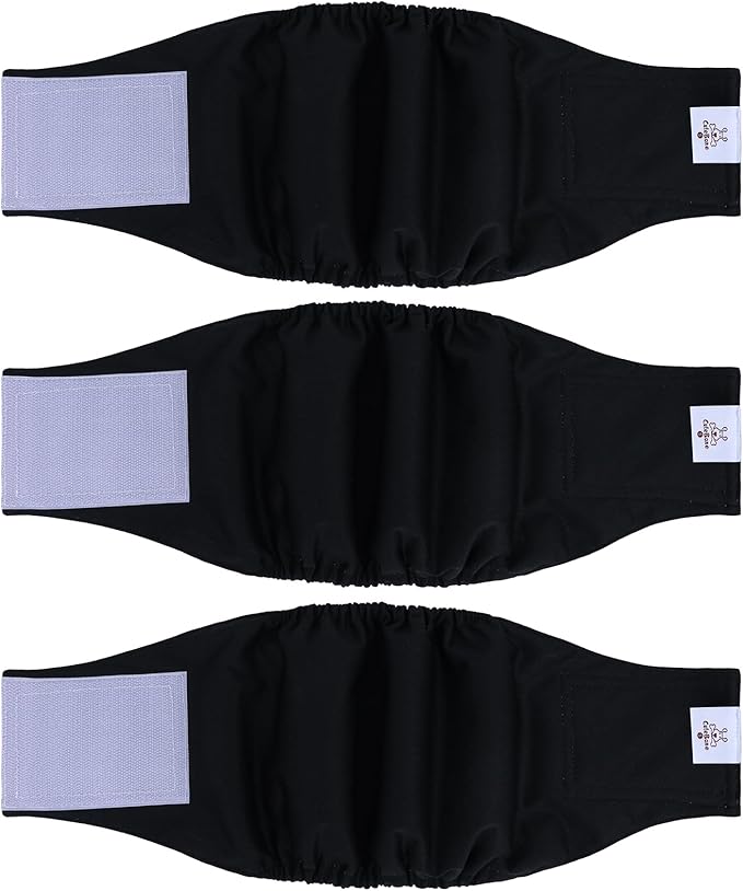 CuteBone Dog Diapers Male Washable Belly Band for Male Dogs Wraps Black 3pcs a Pack DM44S-PawvioPets
