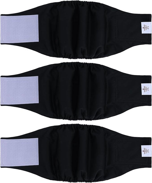 CuteBone Dog Diapers Male Washable Belly Band for Male Dogs Wraps Black 3pcs a Pack DM44S-PawvioPets
