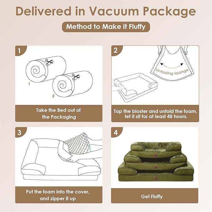 EHEYCIGA Orthopedic Dog Beds Large Sized Dog, Waterproof Memory Foam Pet Bed with Sides, Non-Slip Bottom Large Pet Bed with Washable Removable Cover, Olive Green-PawvioPets
