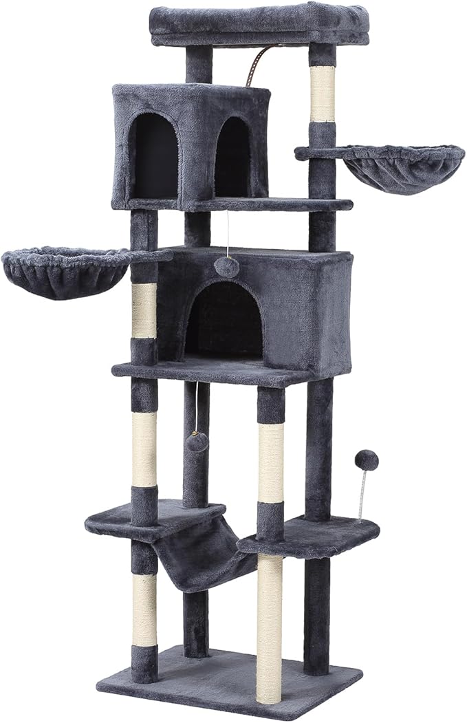 70-Inch Cat Tree,Large Cat Tree Tower with Hammock, Scratching Post, Condo and Multi-Level Cat Tower for Large Cats, Cat Activity Center Playhouse, Dark Gray LCT016-PawvioPets