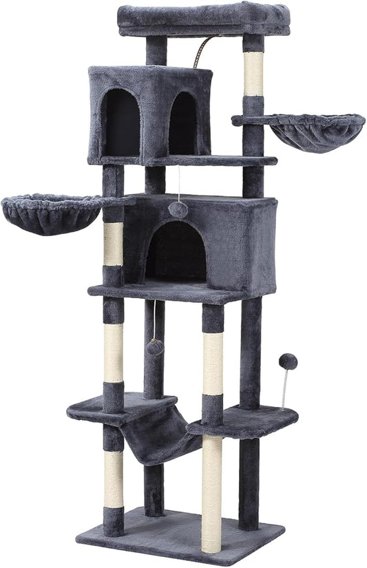 70-Inch Cat Tree,Large Cat Tree Tower with Hammock, Scratching Post, Condo and Multi-Level Cat Tower for Large Cats, Cat Activity Center Playhouse, Dark Gray LCT016-PawvioPets