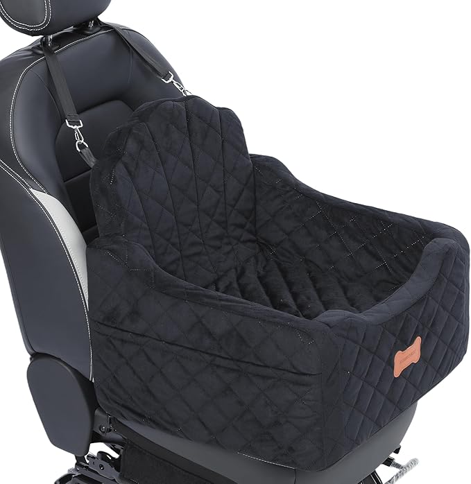Dog Car Seat for Small Dogs Under 30lbs, Detachable Washable Pet Booster Seat with Safety Belt & Storage Pockets, Travel Car Bed, Black-PawvioPets