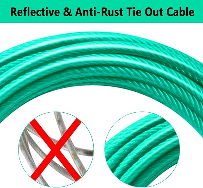 Dog Tie Out Cable 50FT-500Lbs,Heavy Duty Dog Leads Line for Yard with Swivel Hook,Medium Large Dogs Leash&Chains for Outside,Rust Chew Proof Dogs Run Cable for Outdoor Camping(Green Cyan, 50FT)-PawvioPets