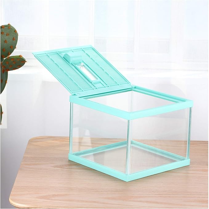 crapelles Reptile Terrarium Tank, Snail Jumping Spider Enclosure, Tarantula Insect Pet Box, Vivarium Tank for Hermit Crab Cricket Gecko Frog, Small Tortoise Habitat Cage (7.8x7.8x5.9 Inches) Green-PawvioPets