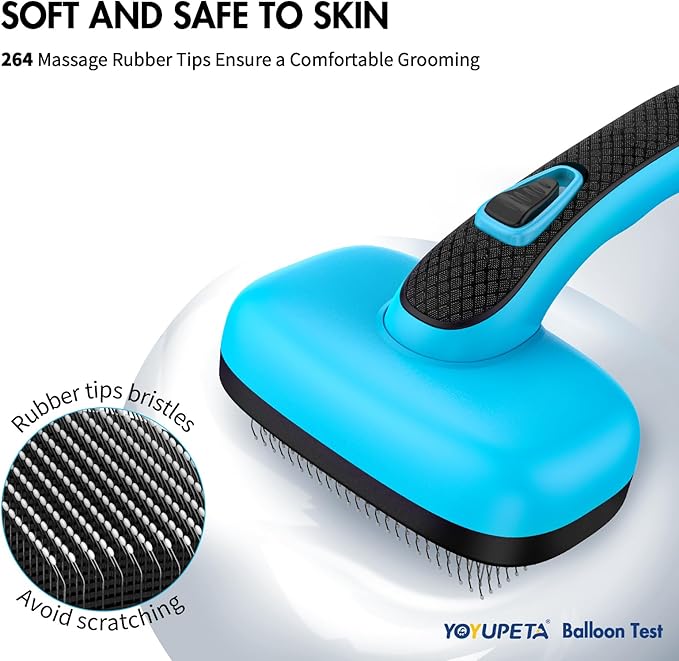 5 PCS Dog Grooming Brush Kit – Self Cleaning Slicker Brush for Shedding Short & Long Haired Dogs & Cats. Removes Loose Fur, Undercoat, Mats, Tangles. Suit for Small, Medium & Large Pets. Blue-PawvioPets