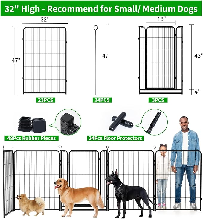 Dog Playpen Outdoor Extra Wide 24 Panels Heavy Duty Dog Fence 47" Height Anti-Rust with Doors Portable for RV Camping Yard, Total 63FT, 316 Sq.ft, Snowy Black-PawvioPets