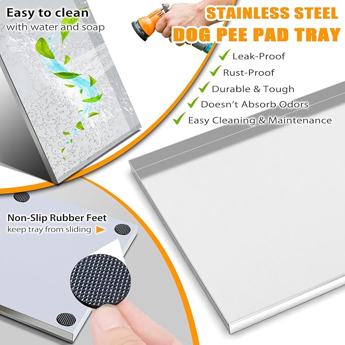 Dog Grass Pad with Tray, Stainless Steel Odor-Resistand Indoor Outdoor Potty System, Durable Alternative to Plastic with Artificial Grass for Dogs Potty Training (Potty System Size -23.6"x 15.8")-PawvioPets