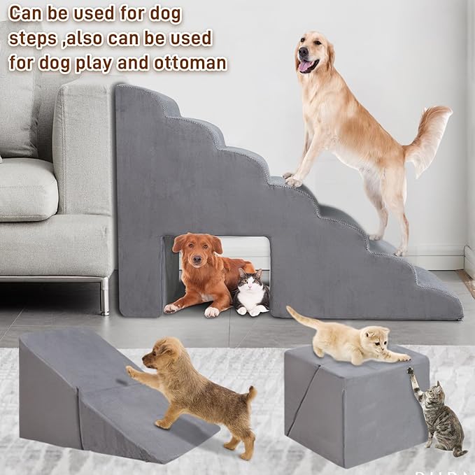 Dog Stairs & Steps for High Beds 30-36 inches High Tall, LitaiL 33inch 7 Steps Pet Stairs/Steps for High Beds Small Large Dogs, Non-Slip Dog Ramps/Ladder for Old Dogs/Cats-PawvioPets