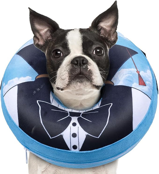 CuteBone Inflatable Dog Cone with Removable Soft Fleece Covers for Small/Medium/Large Dogs and Cats Neck Donut Collar After Surgery GWB13L-PawvioPets