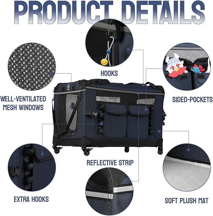 30IN Soft Collapsible Dog Crate w Detachable Wheels, Rolling Travel Dog Crate for Medium Breed Dogs, Portable Dog Kennel with Mesh Windows, Indoor & Outdoor Uses-PawvioPets