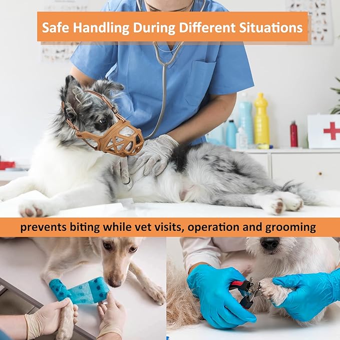 BARKLESS Dog Muzzle, Basket Muzzle for Biting, Chewing and Scavenging, Humane Cage Mouth Cover, Perfect for Grooming and Training Small Aggressive Reactive Dogs (XS, Brown)-PawvioPets