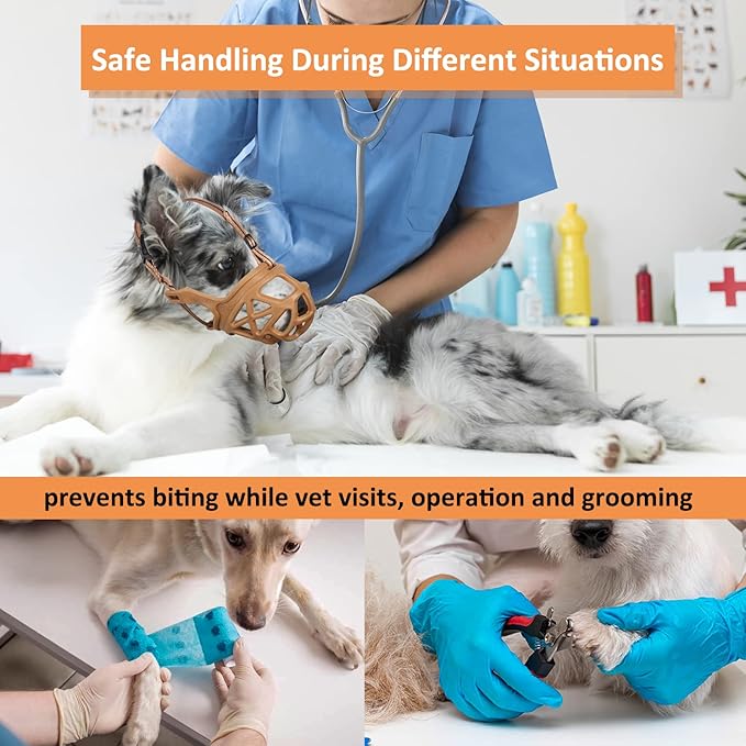 BARKLESS Dog Muzzle, Basket Muzzle for Biting, Chewing and Scavenging, Humane Cage Mouth Cover, Perfect for Grooming and Training Small, Medium, Large Aggressive Reactive Dogs (M, Brown)-PawvioPets