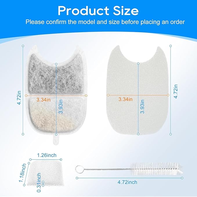 6 Set Cat Water Fountain Filters & Sponges for 135 fl oz/4L Wilreless Cats Drinking Water Fountain, Cat Fountain Pump Replacement, YPD-C004P YPD-C004S Pet Fountain Replacement Filter-PawvioPets