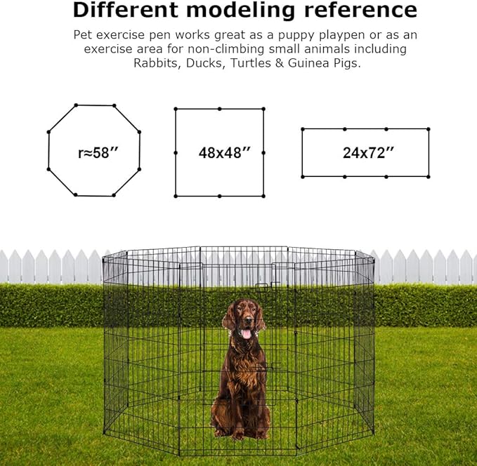8-Panel Tall Dog Playpen Crate Fence Pet Kennel Play Pen Exercise Cage, 42-Inch, Black-PawvioPets